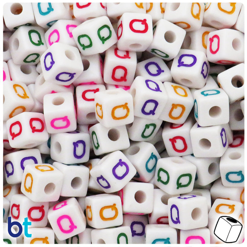 Bulk Buy - White Opaque 10mm Cube Plastic Alpha Beads - Colored Letters
