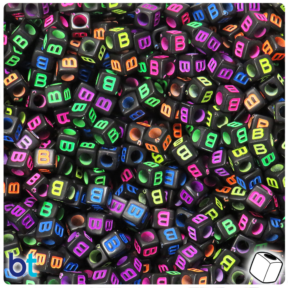 Black Opaque 6mm Cube Alpha Beads - Colored Letter B (80pcs)