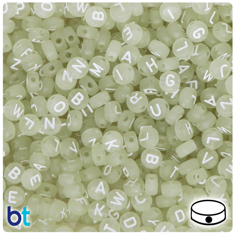 Luminous 7mm Coin Alpha Beads - White Letter Mix (250pcs)