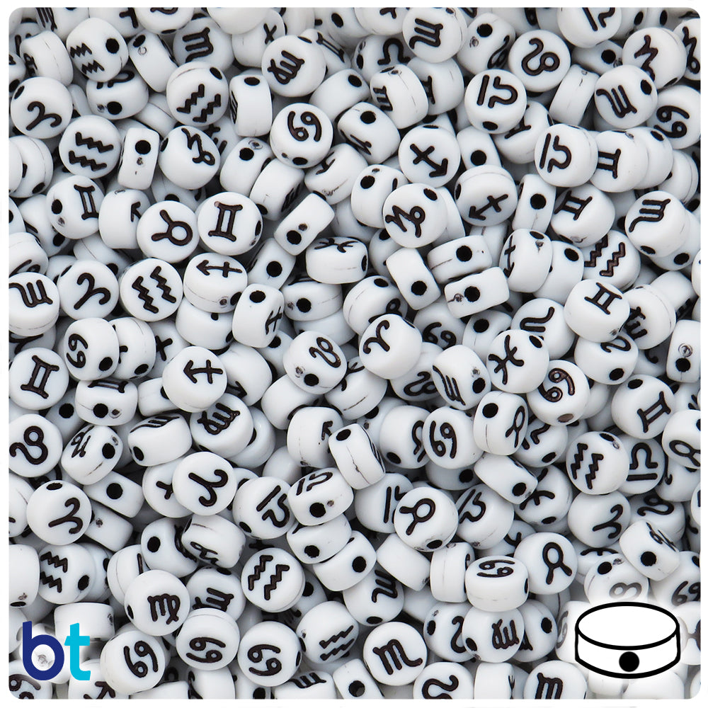 White Opaque 7mm Coin Alpha Beads - Black Constellations (250pcs)