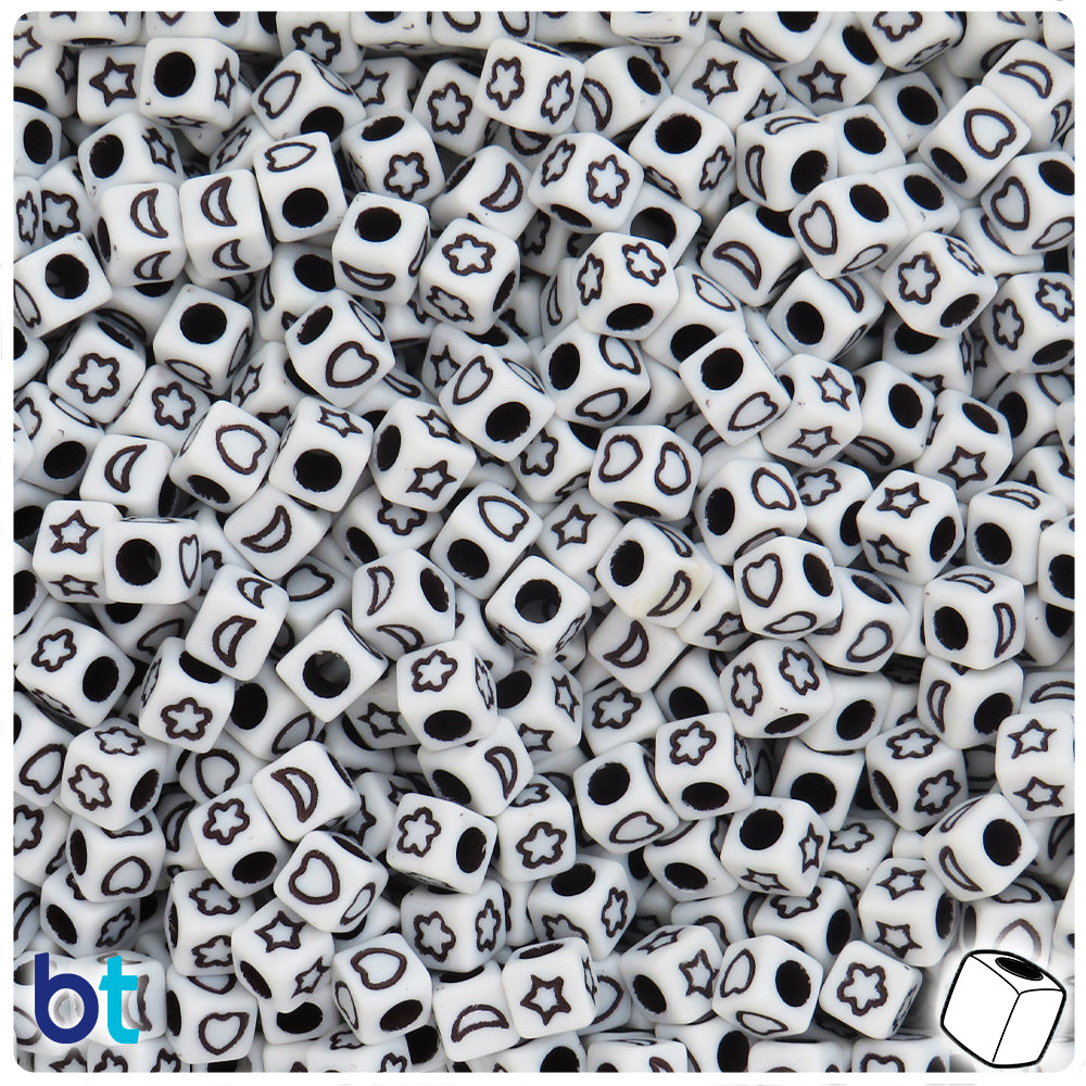 White Opaque 6mm Cube Alpha Beads - Black Celestial (250pcs)