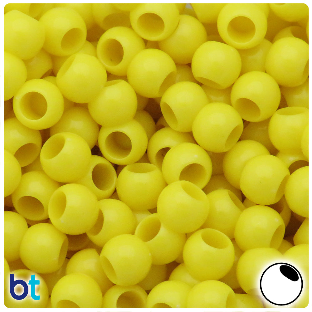 Yellow Opaque 12mm Round Plastic Beads (100pcs)