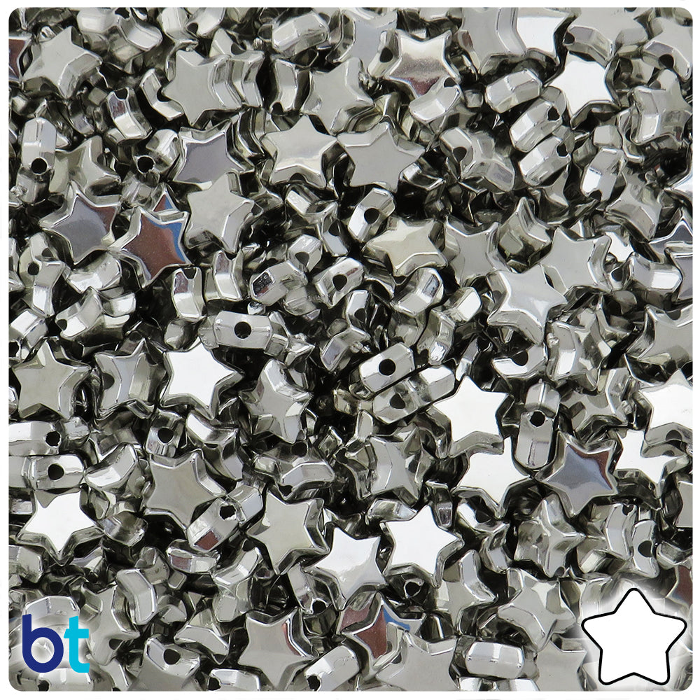 Silver Metallic 10mm Star Plastic Beads (200pcs)