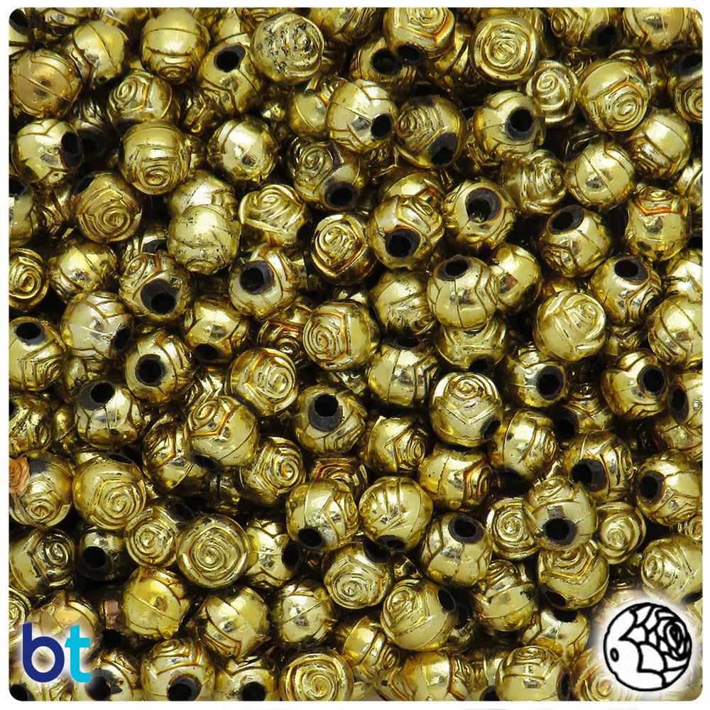 Gold Metallic 8mm Rosebud Plastic Beads (150pcs)
