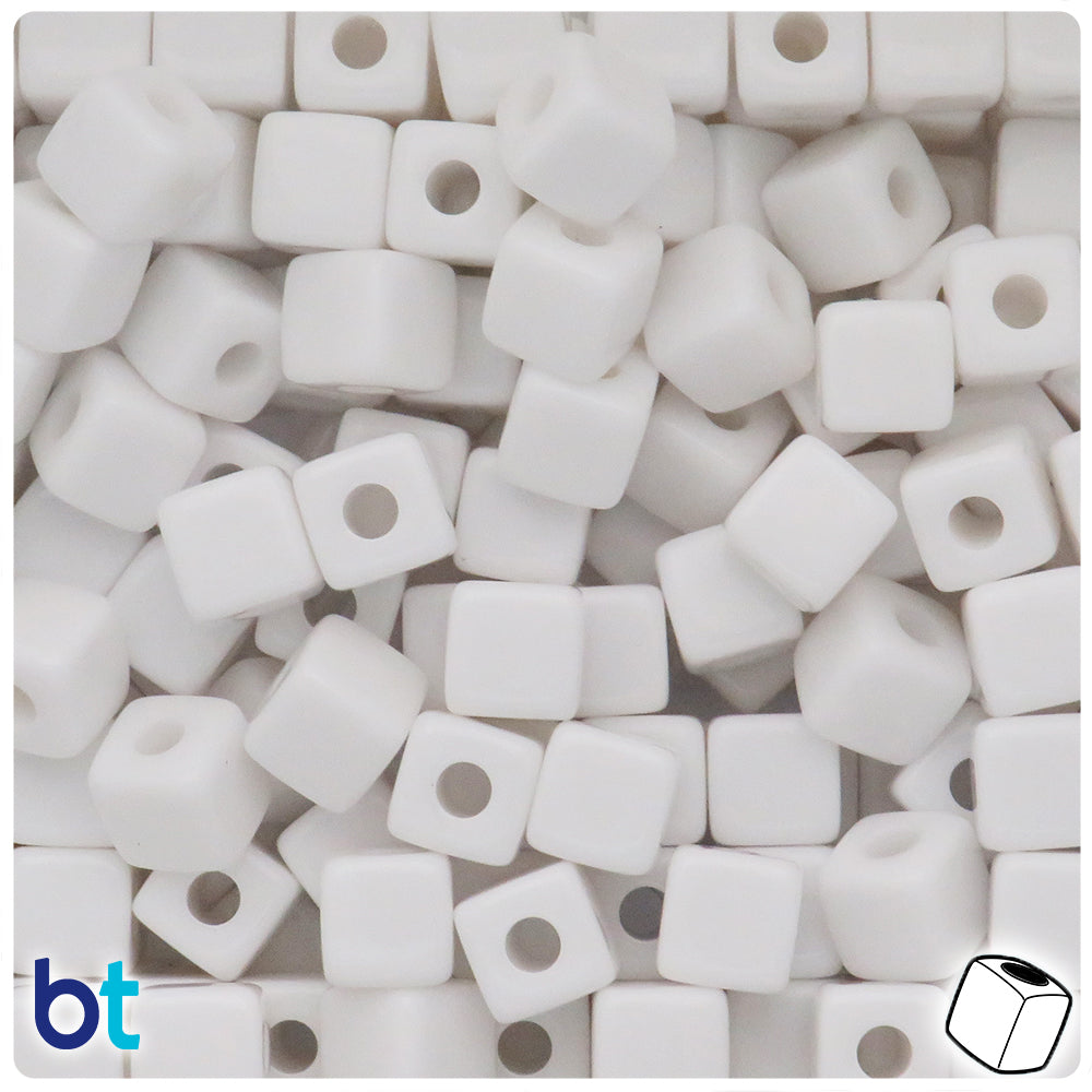 White Opaque 10mm Cube Plastic Beads (24pcs)