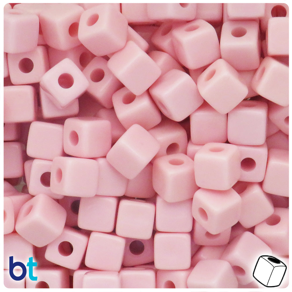 Pink Opaque 10mm Cube Plastic Beads (24pcs)