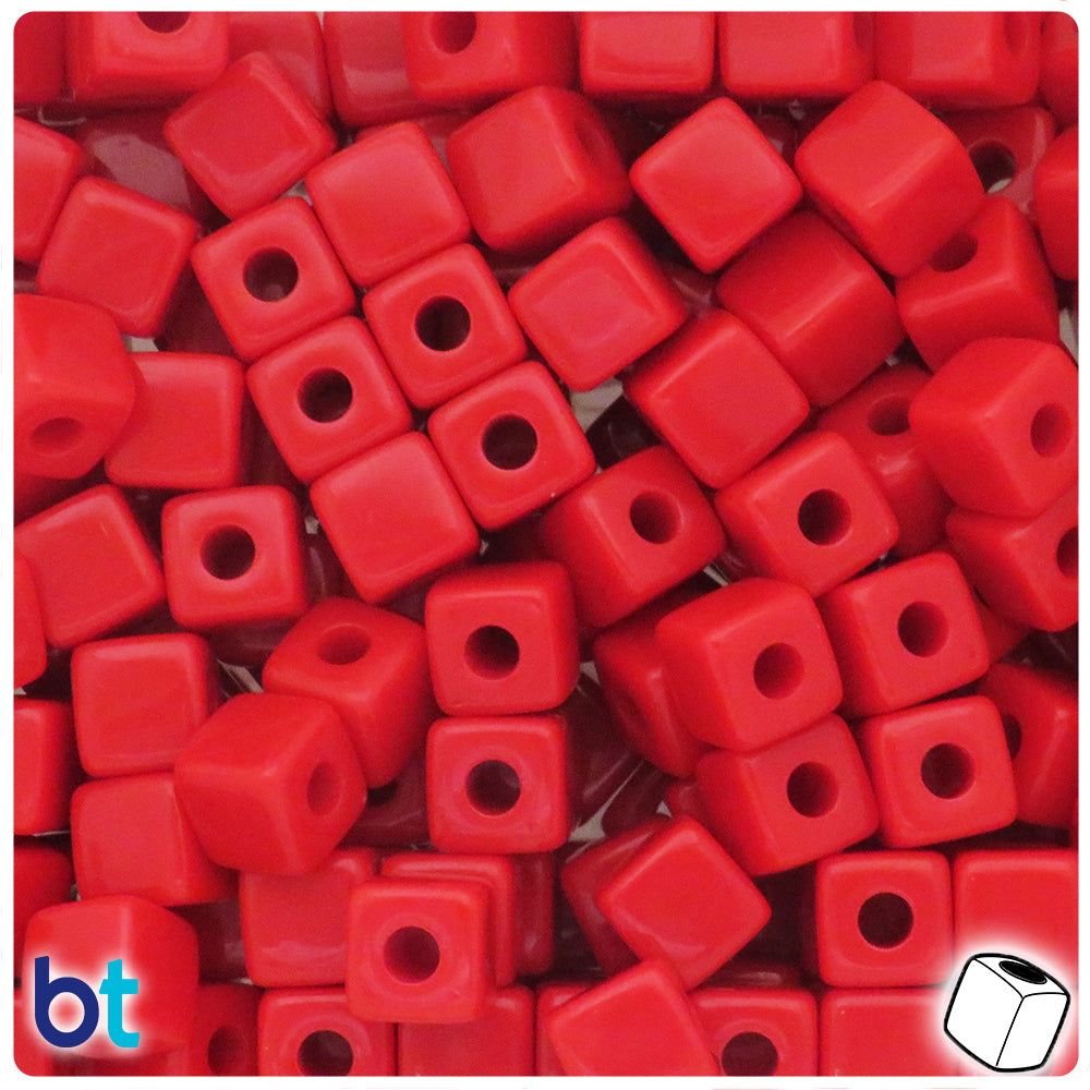 Red Opaque 10mm Cube Plastic Beads (24pcs)
