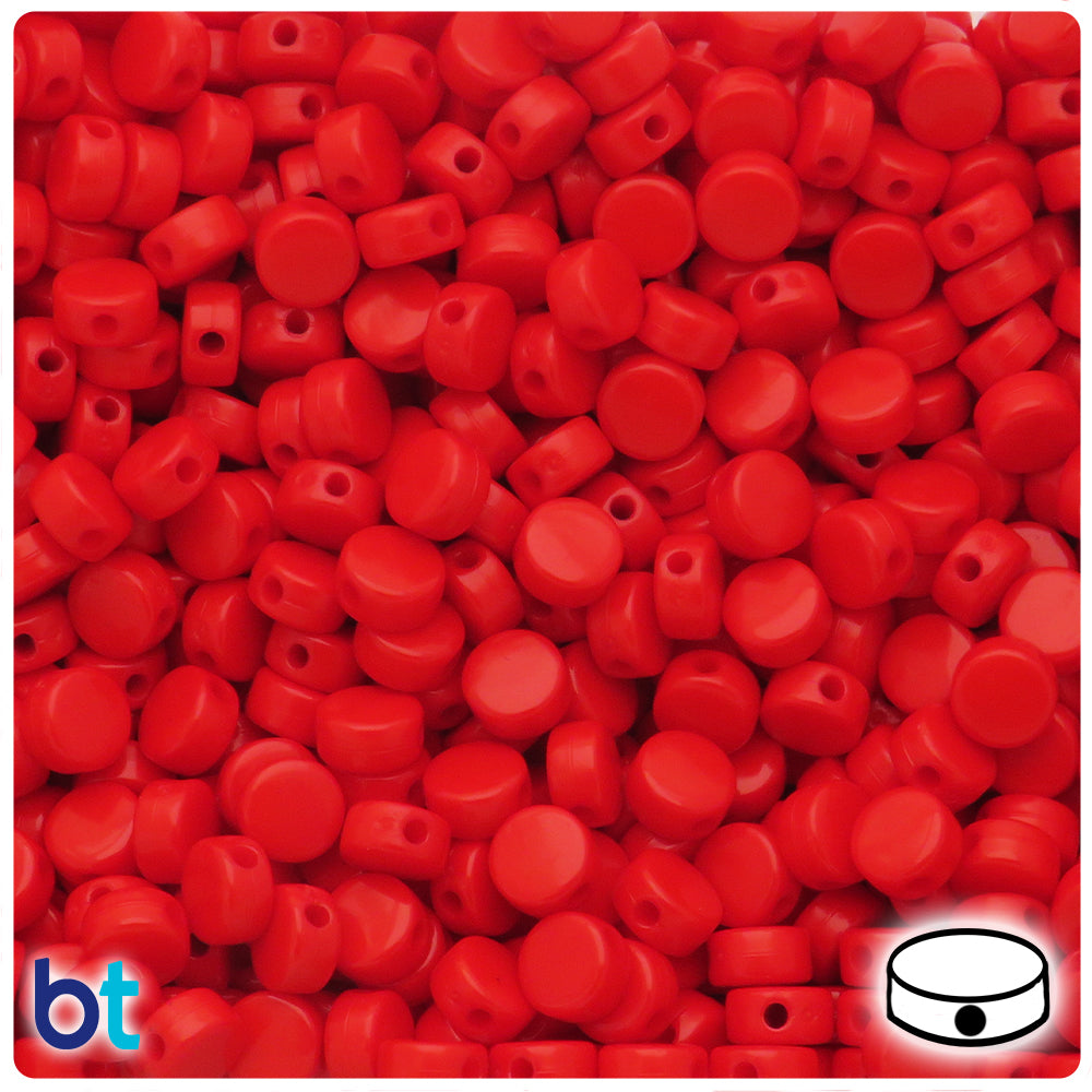 Red Opaque 8mm Flat Round Plastic Beads (250pcs)