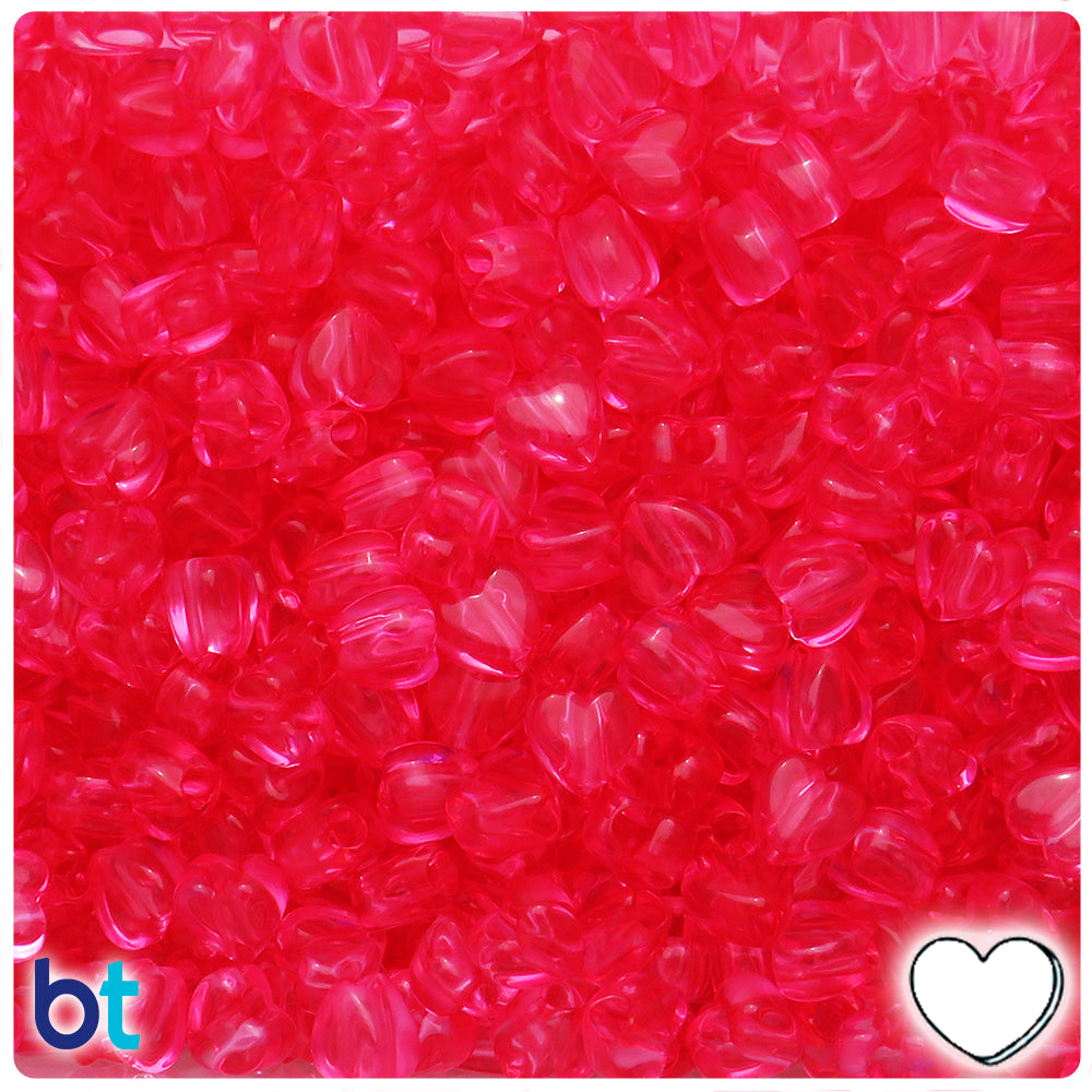 Dark Pink Transparent 8mm Heart Plastic Beads (250pcs)