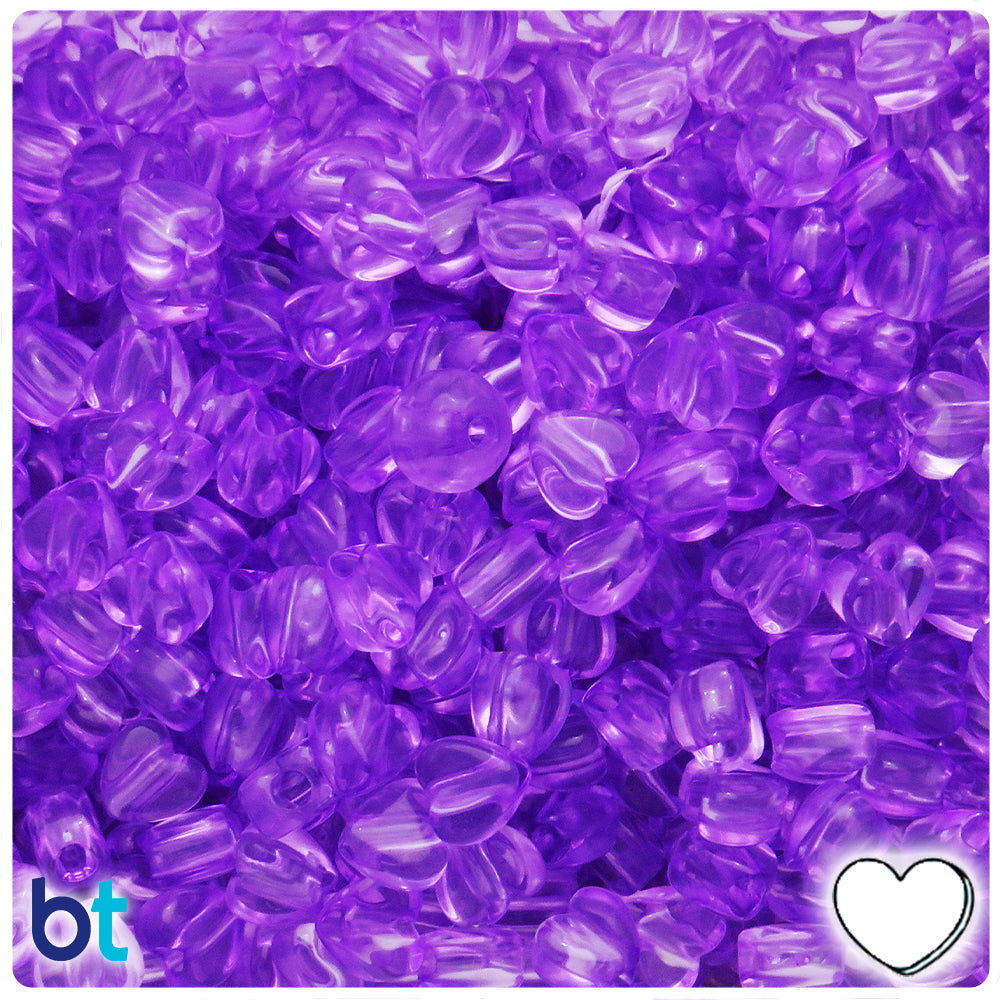 Purple Transparent 8mm Heart Plastic Beads (250pcs)