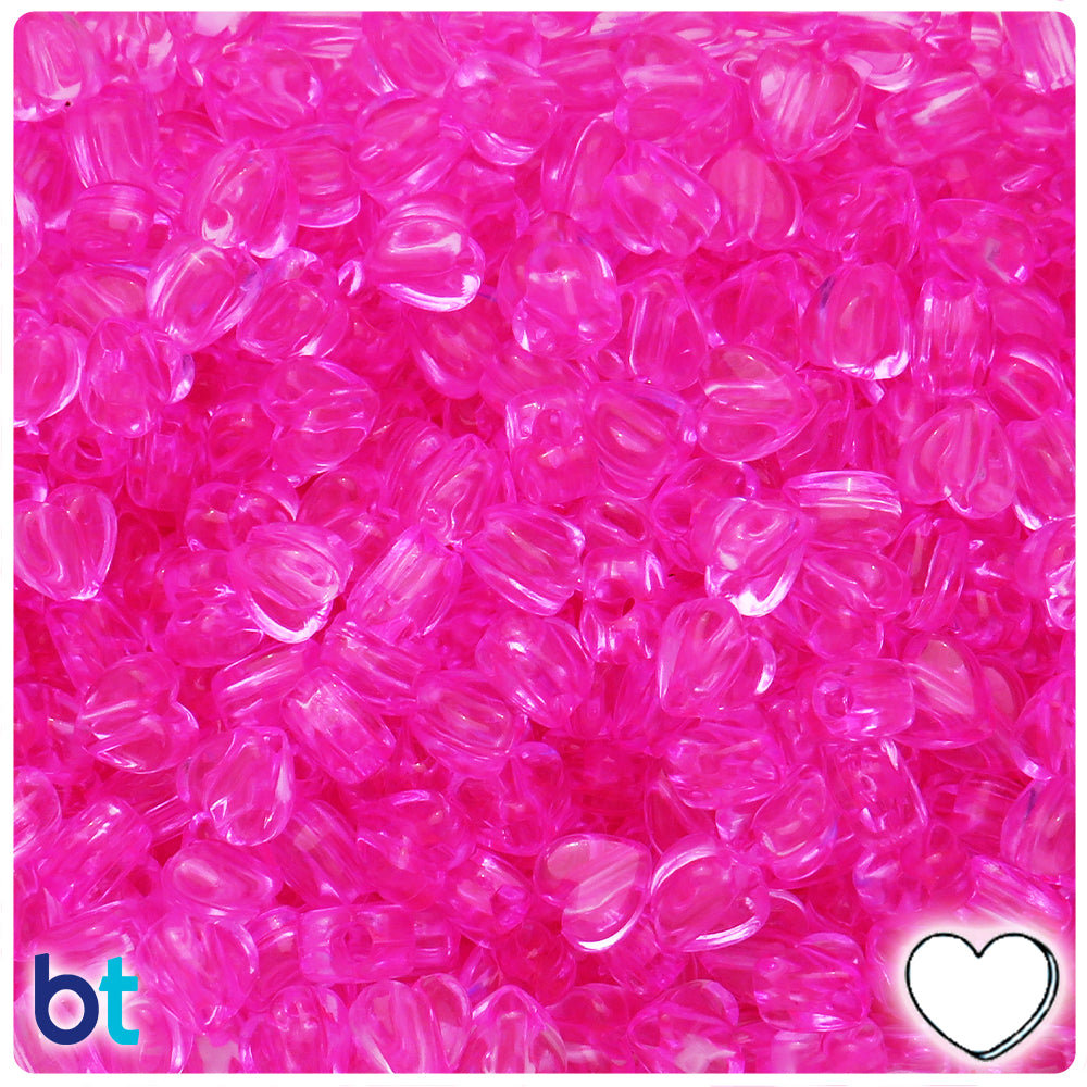 Pink Transparent 8mm Heart Plastic Beads (250pcs)