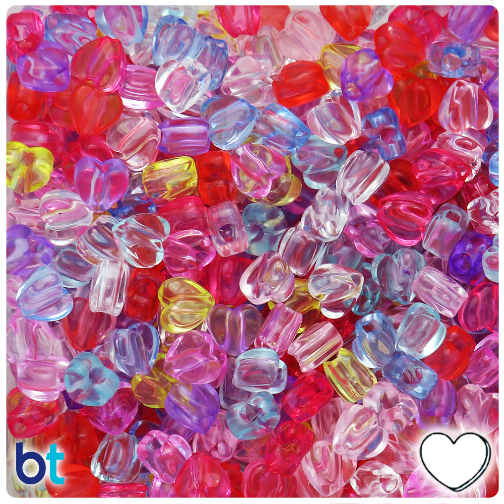 Pastel Transparent Mix 8mm Heart Plastic Beads (250pcs)