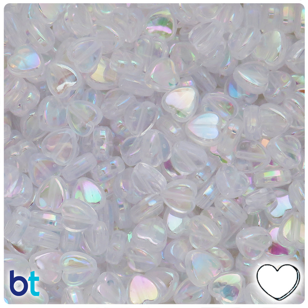 Clear Transparent AB 9mm Heart Plastic Beads (190pcs)