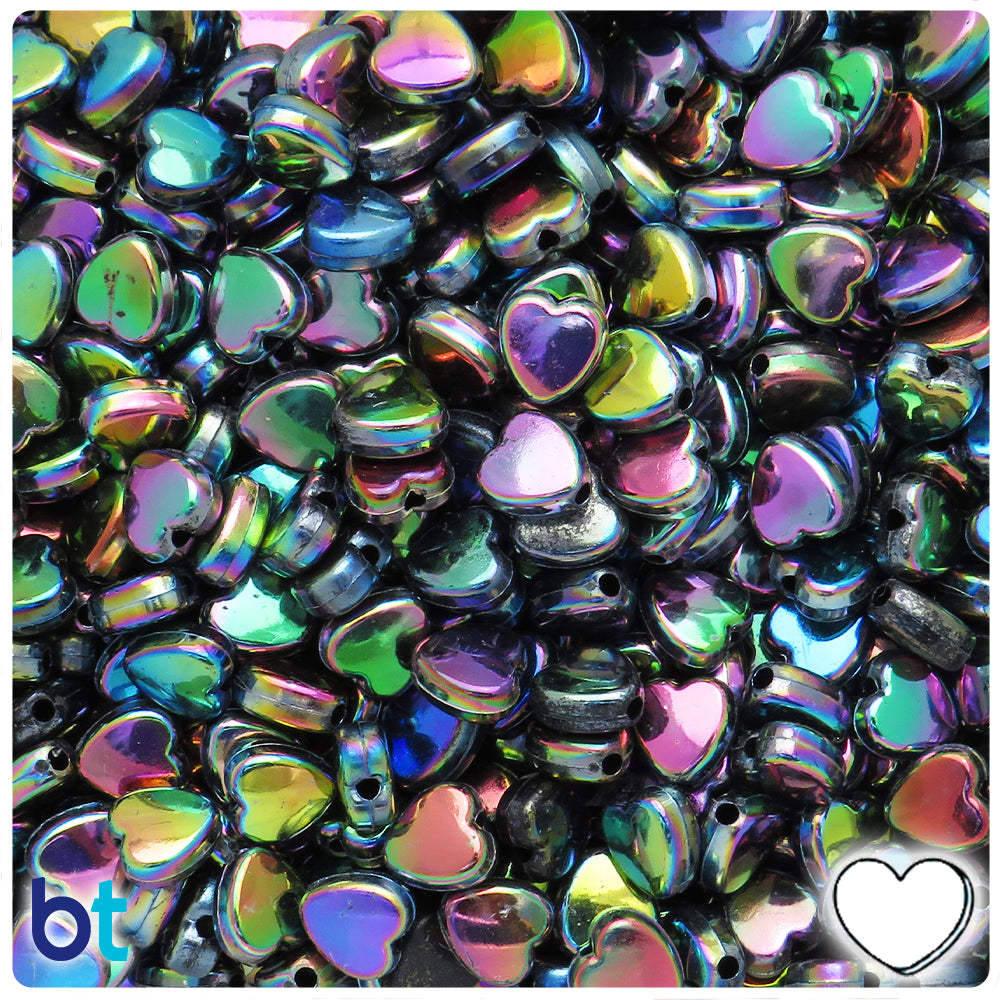 Black Opaque AB 9mm Heart Plastic Beads (250pcs)