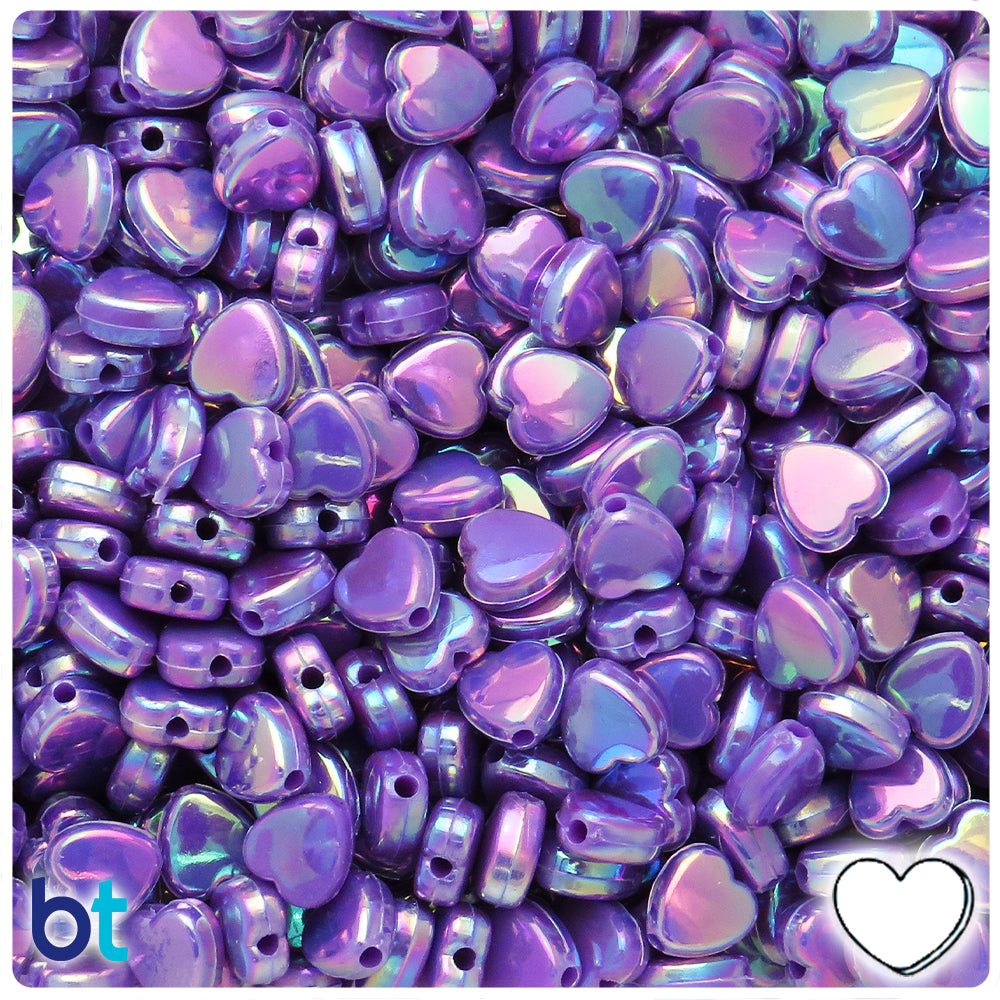 Purple Opaque AB 9mm Heart Plastic Beads (250pcs)