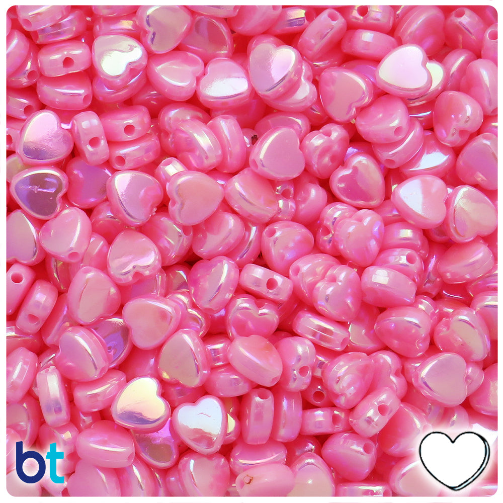 Light Pink Opaque AB 9mm Heart Plastic Beads (250pcs)