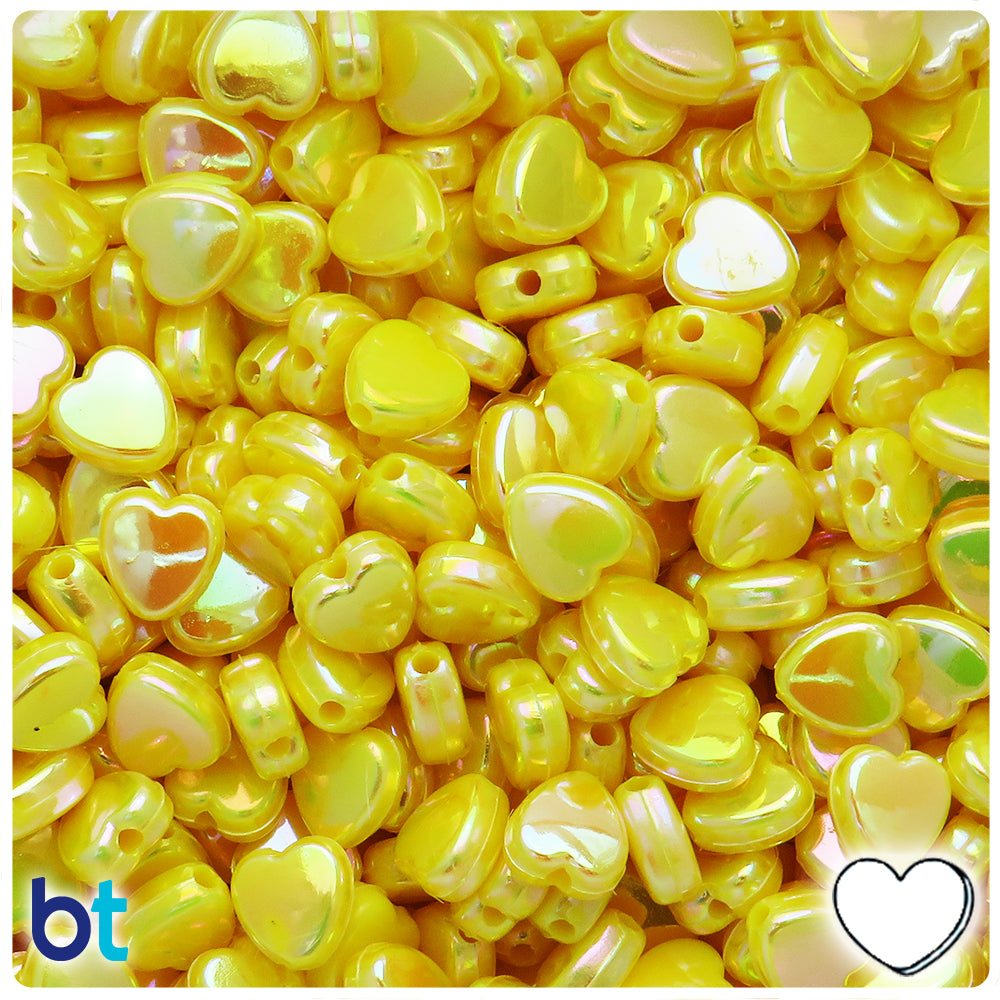 Yellow Opaque AB 9mm Heart Plastic Beads (250pcs)