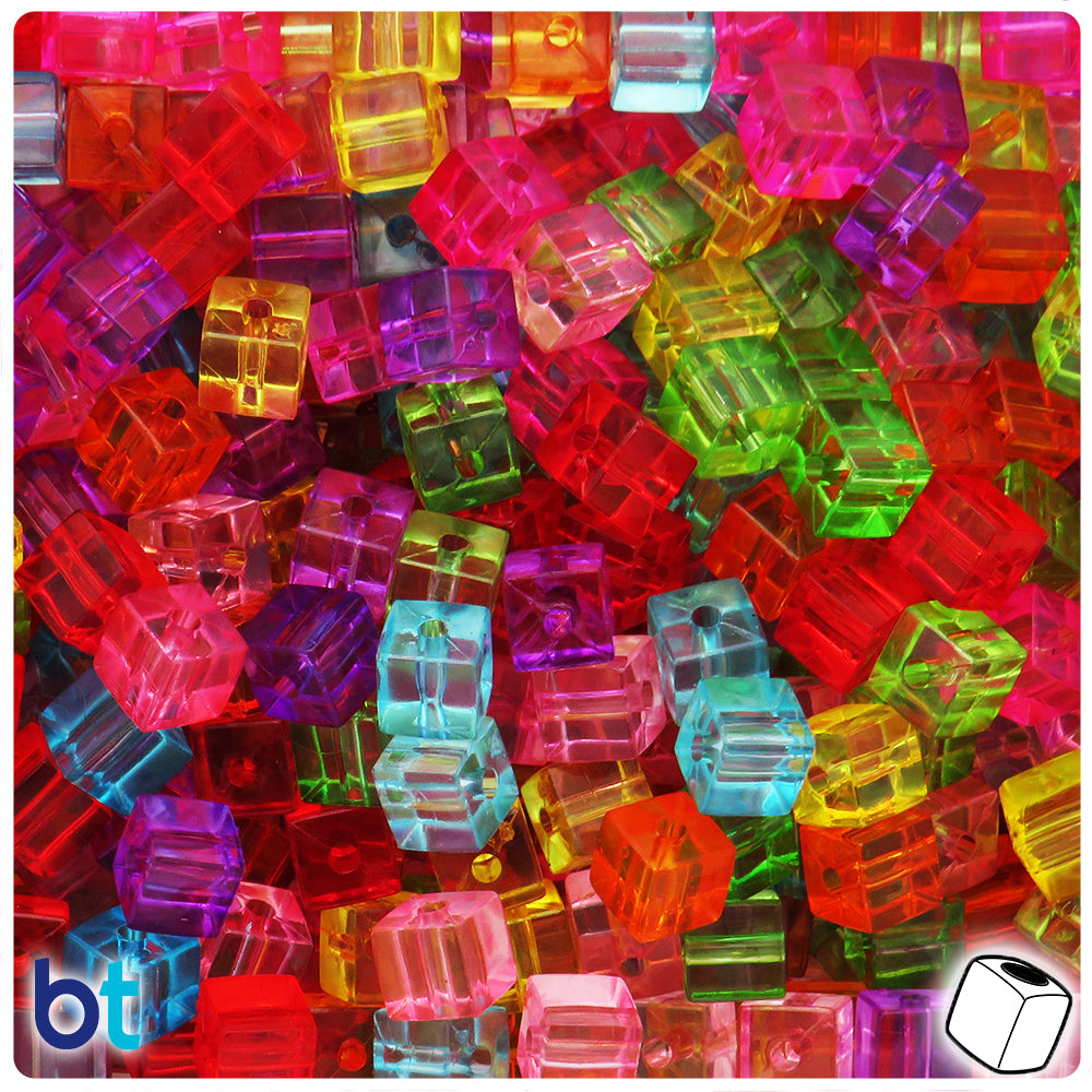Mixed Transparent 8mm Cube Plastic Beads (100pcs)