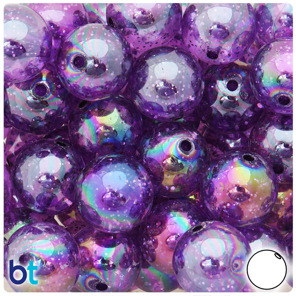 Dark Purple Sparkle 20mm Round Plastic Beads (10pcs)