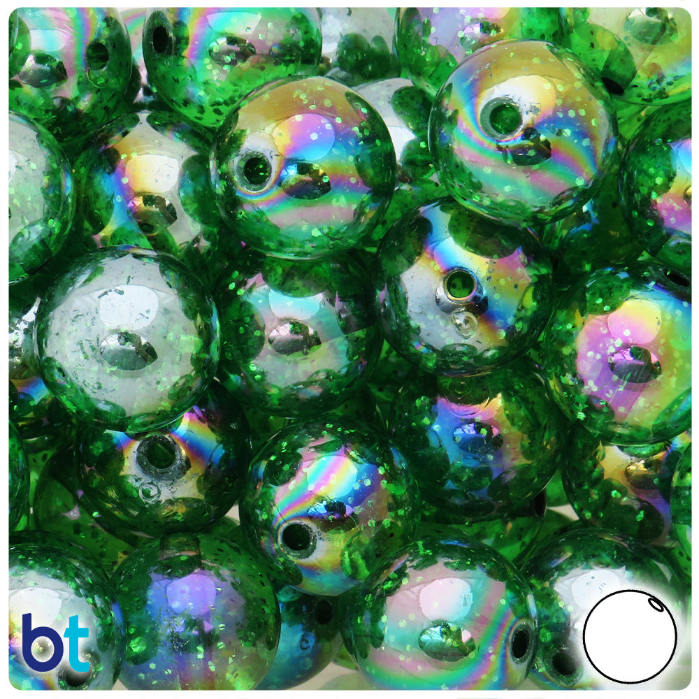 Dark Green Sparkle 20mm Round Plastic Beads (10pcs)