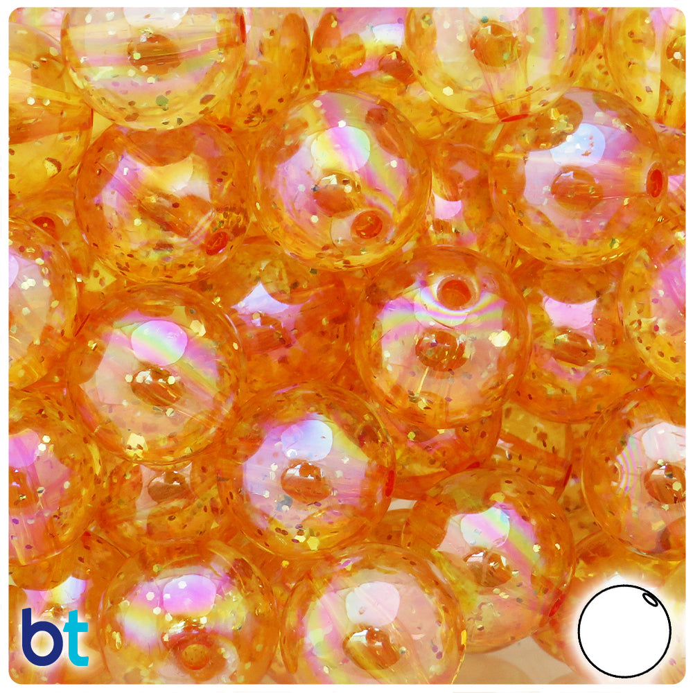 Orange Sparkle 20mm Round Plastic Beads (10pcs)