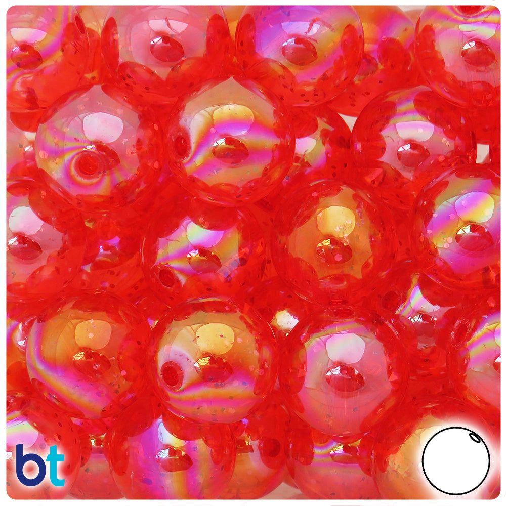 Red Sparkle 20mm Round Plastic Beads (10pcs)