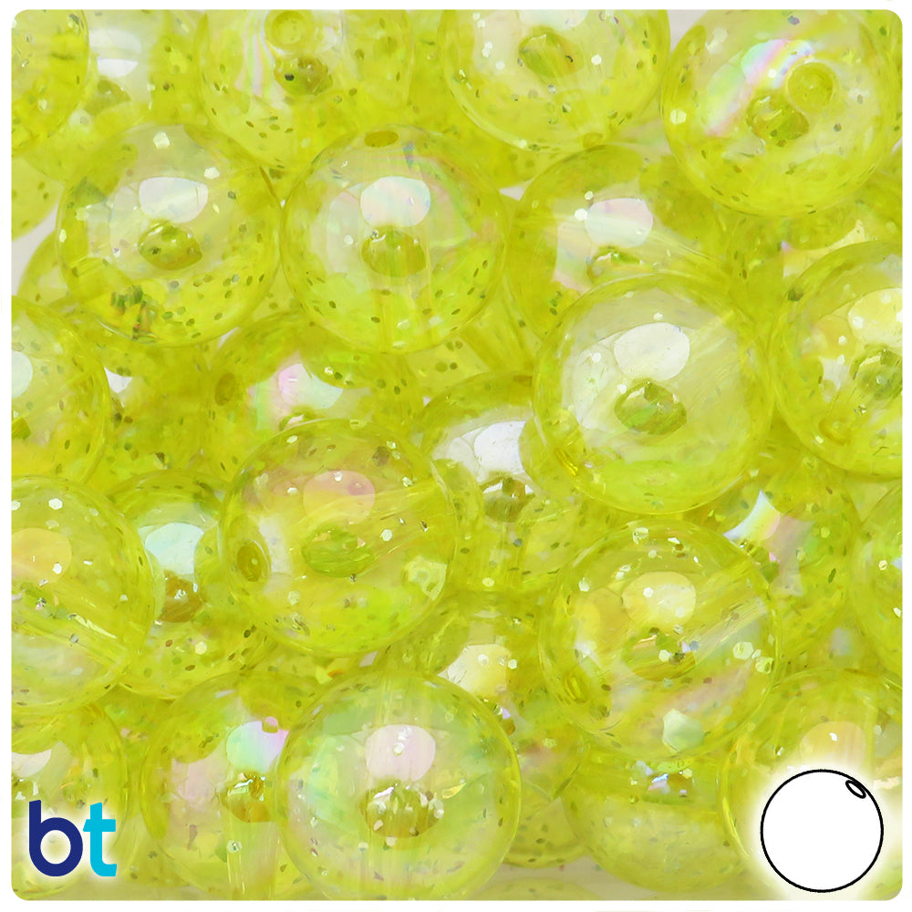 Yellow Sparkle 20mm Round Plastic Beads (10pcs)
