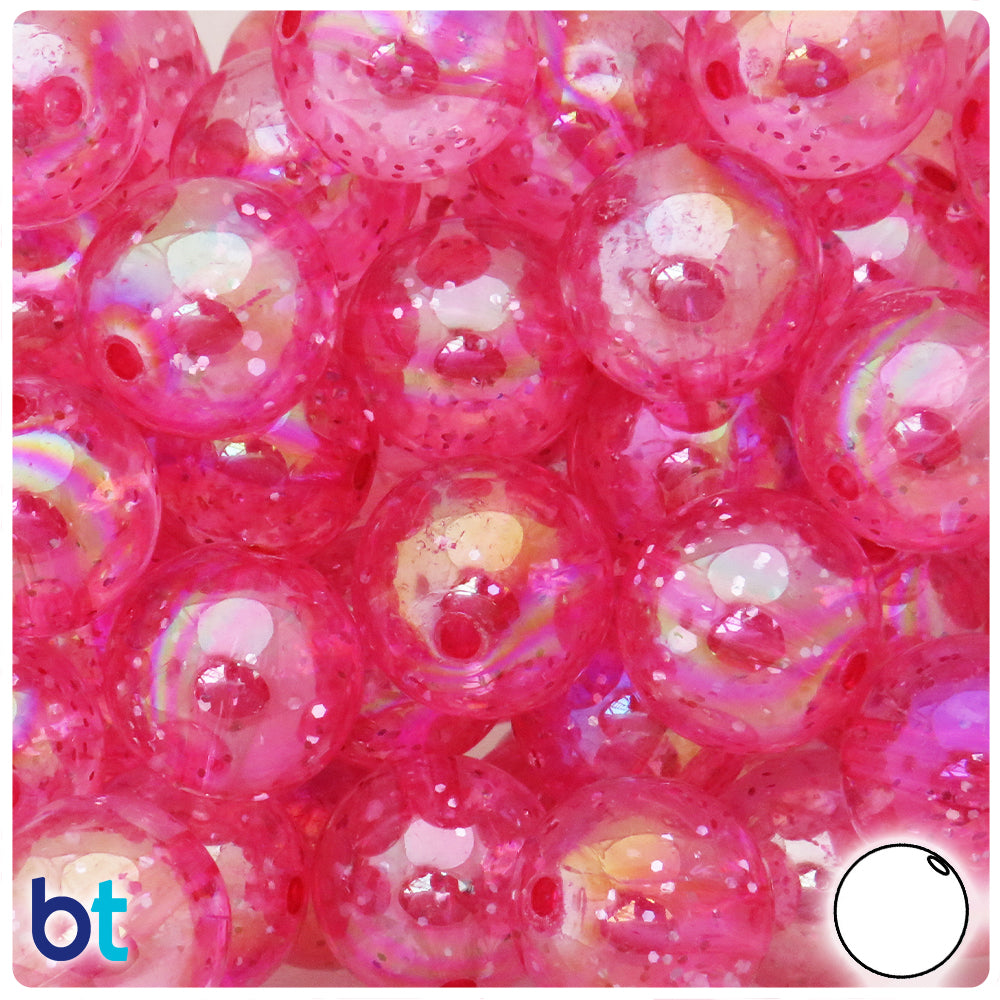 Dark Pink Sparkle 20mm Round Plastic Beads (10pcs)