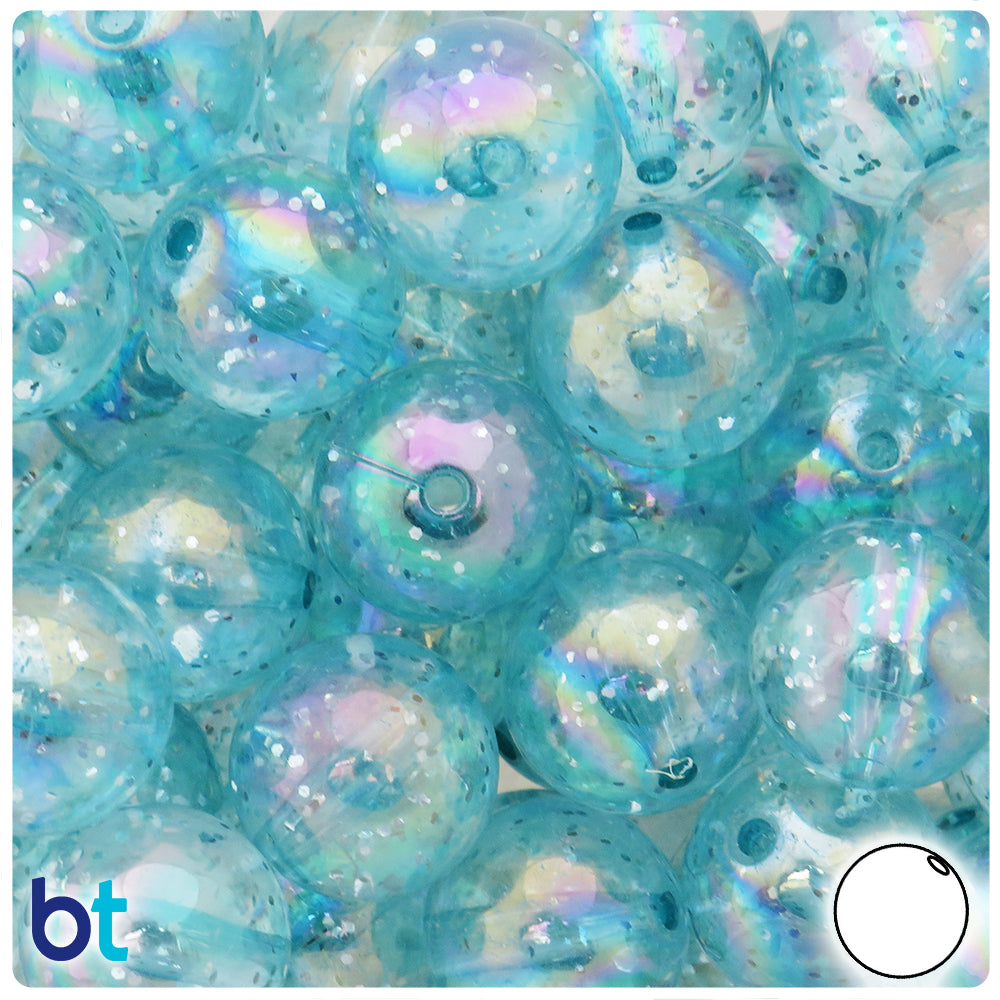 Light Blue Sparkle 20mm Round Plastic Beads (10pcs)