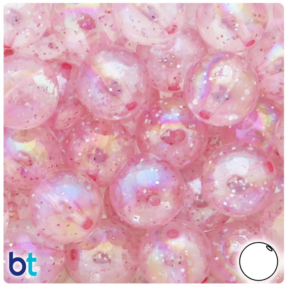 Light Pink Sparkle 20mm Round Plastic Beads (10pcs)