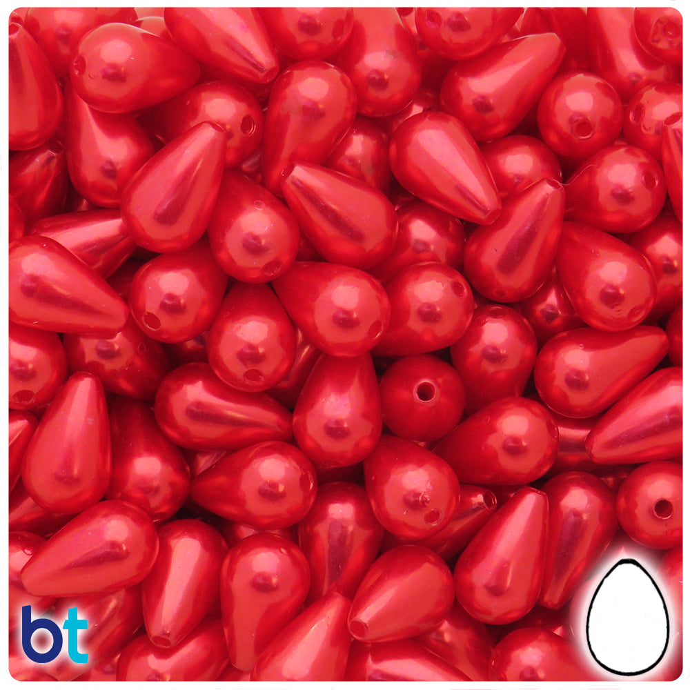 Red Pearl 16mm Pear Plastic Beads (75pcs)