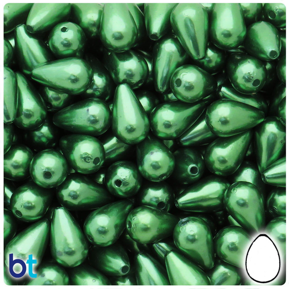 Green Pearl 16mm Pear Plastic Beads (75pcs)