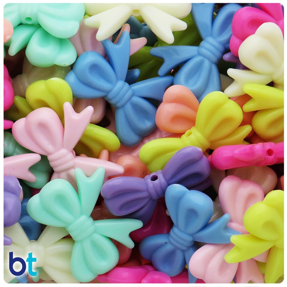 Pastel Opaque Mix 29mm Bowtie Plastic Beads (30pcs)