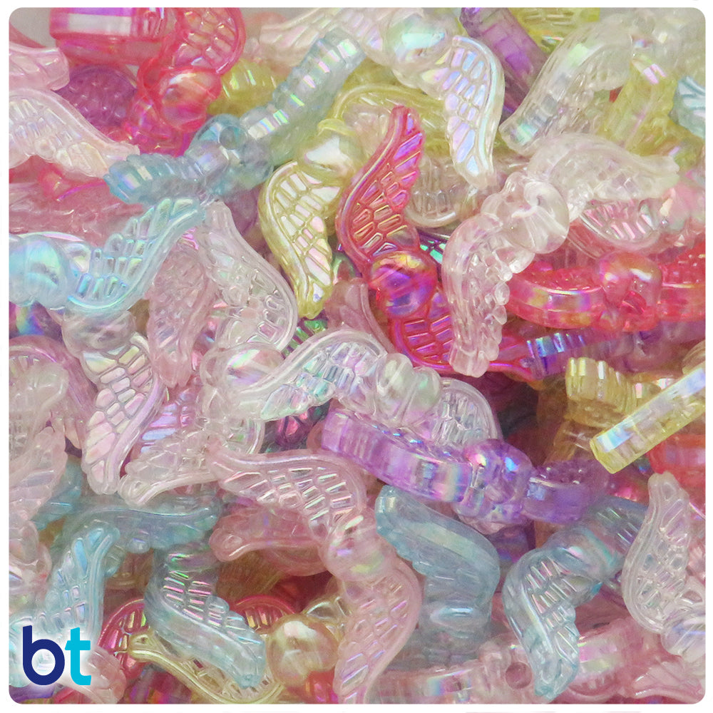 Mixed Transparent AB 34mm Heart Wings Plastic Beads (40pcs)