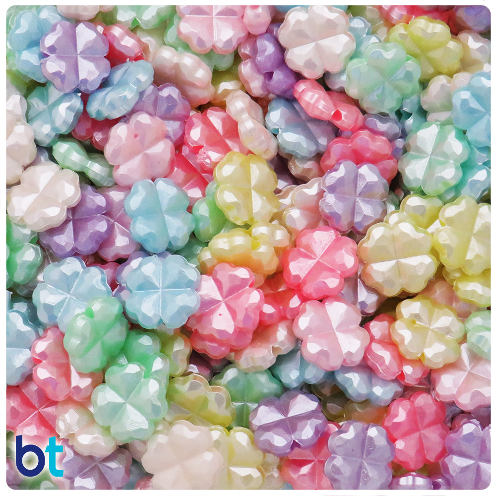 Mixed Pastel Pearl 11mm Faceted Flower Plastic Beads (160pcs)