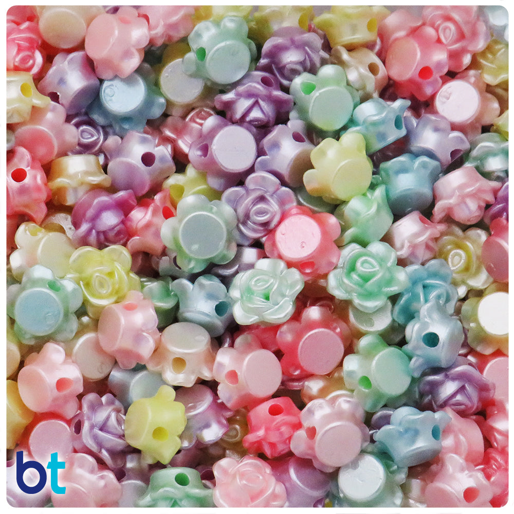 Mixed Pastel Pearl 12mm Flower Head Plastic Beads (125pcs)