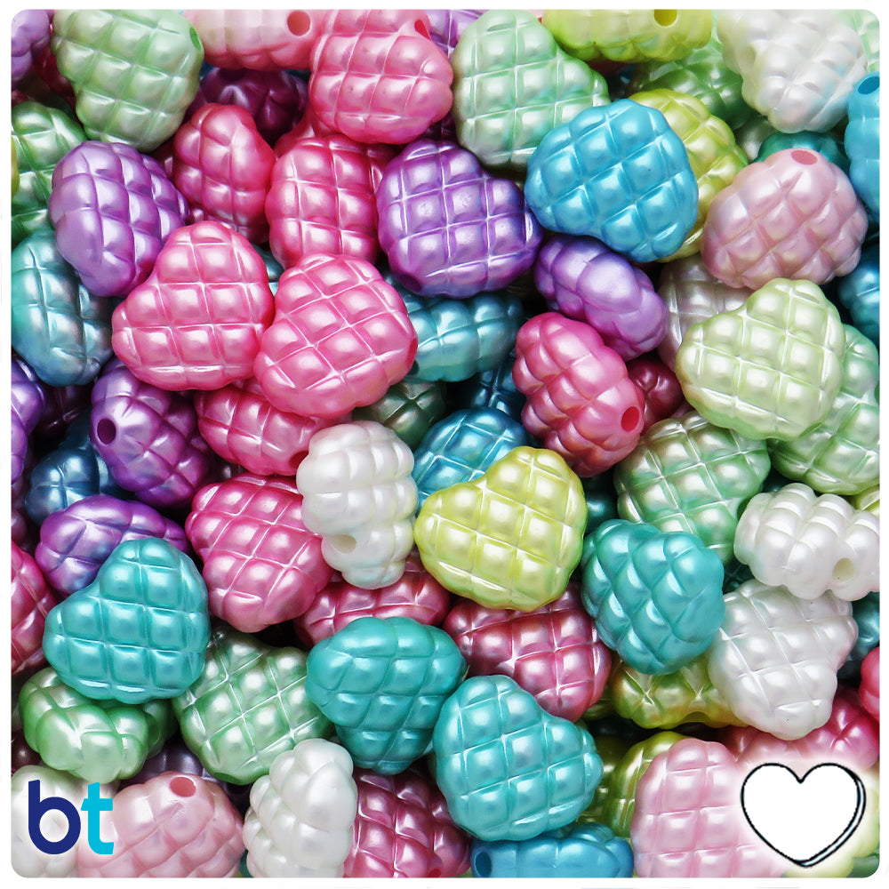 Mixed Pastel Pearl 16mm Checkered Heart Plastic Beads (80pcs)