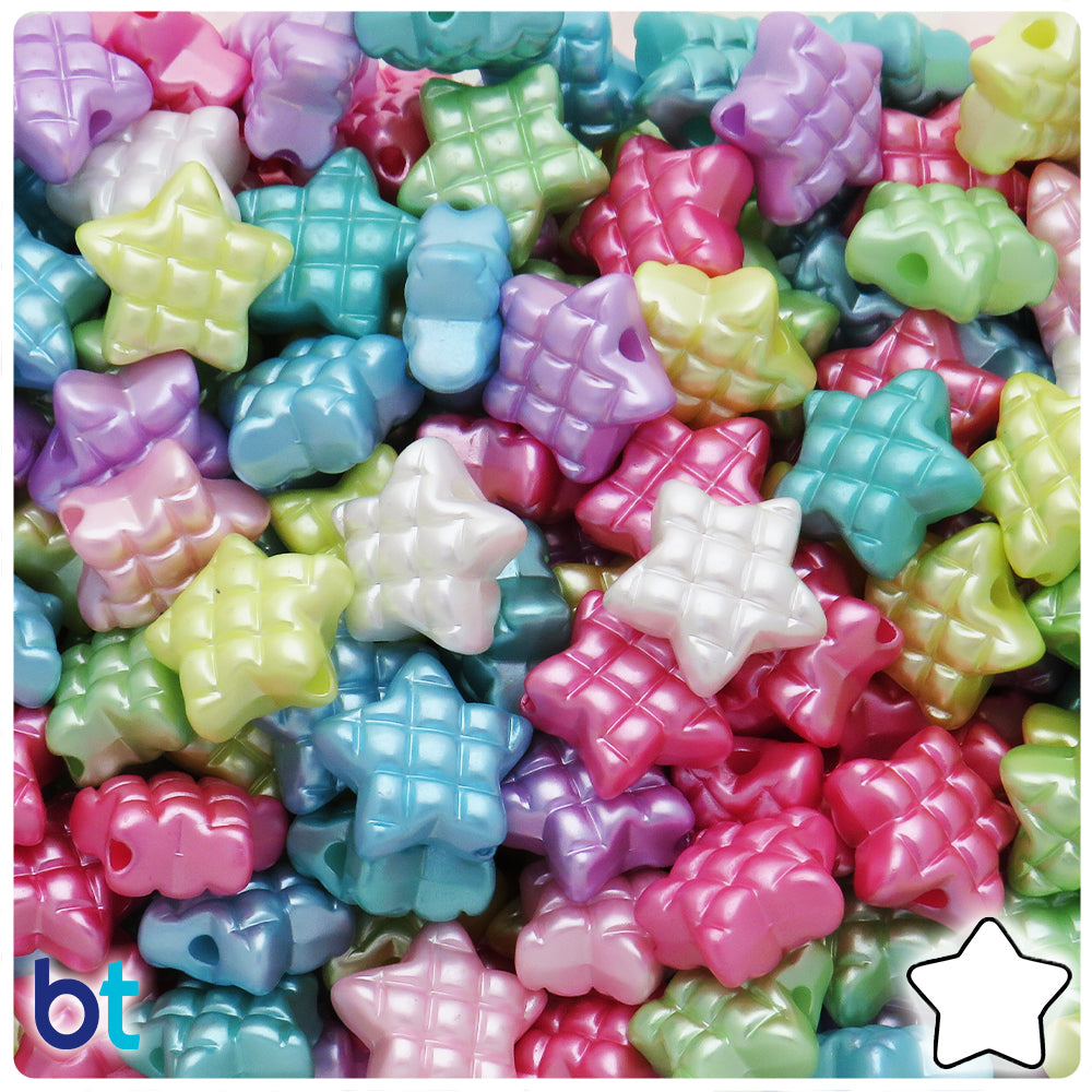 Mixed Pastel Pearl 16mm Checkered Star Plastic Beads (80pcs)
