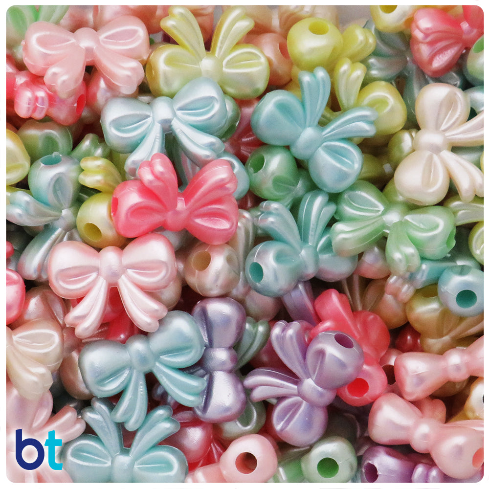 Mixed Pastel Pearl 20mm Bowtie Plastic Beads (55pcs)