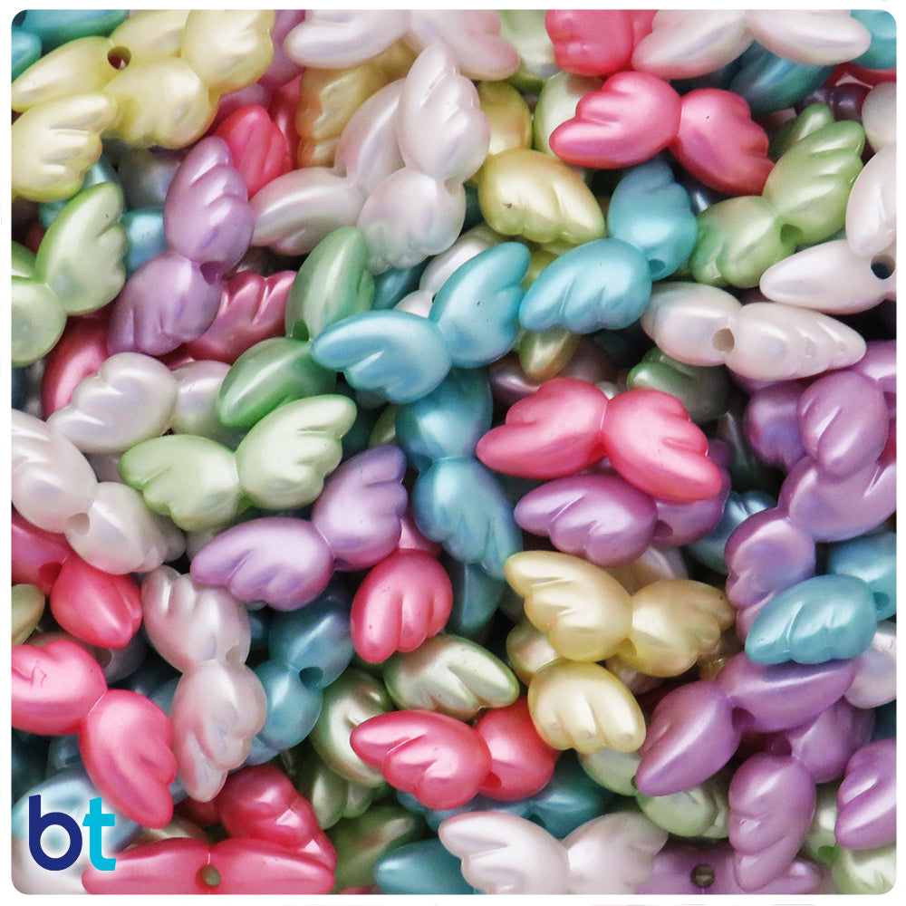 Mixed Pastel Pearl 22mm Wing Plastic Beads (70pcs)
