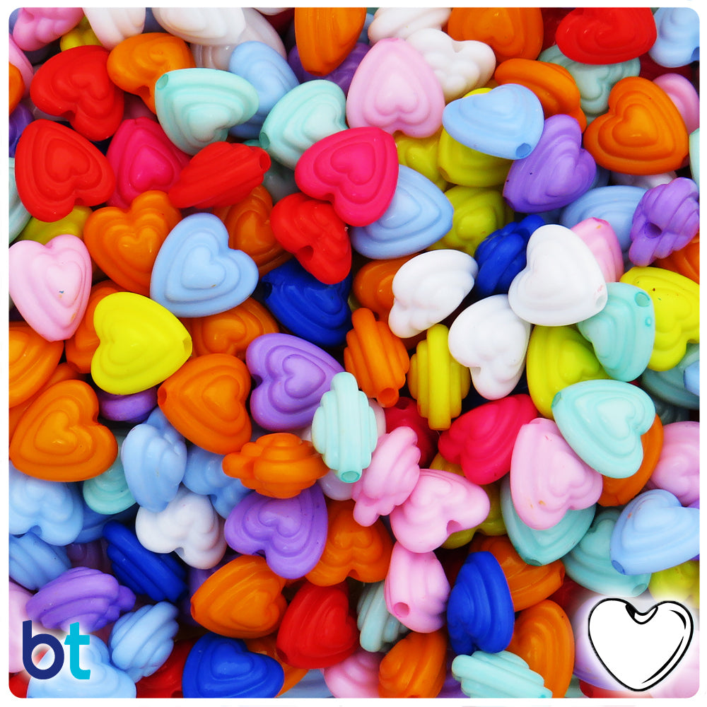 Mixed Opaque 11mm Tiered Heart Plastic Beads (140pcs)