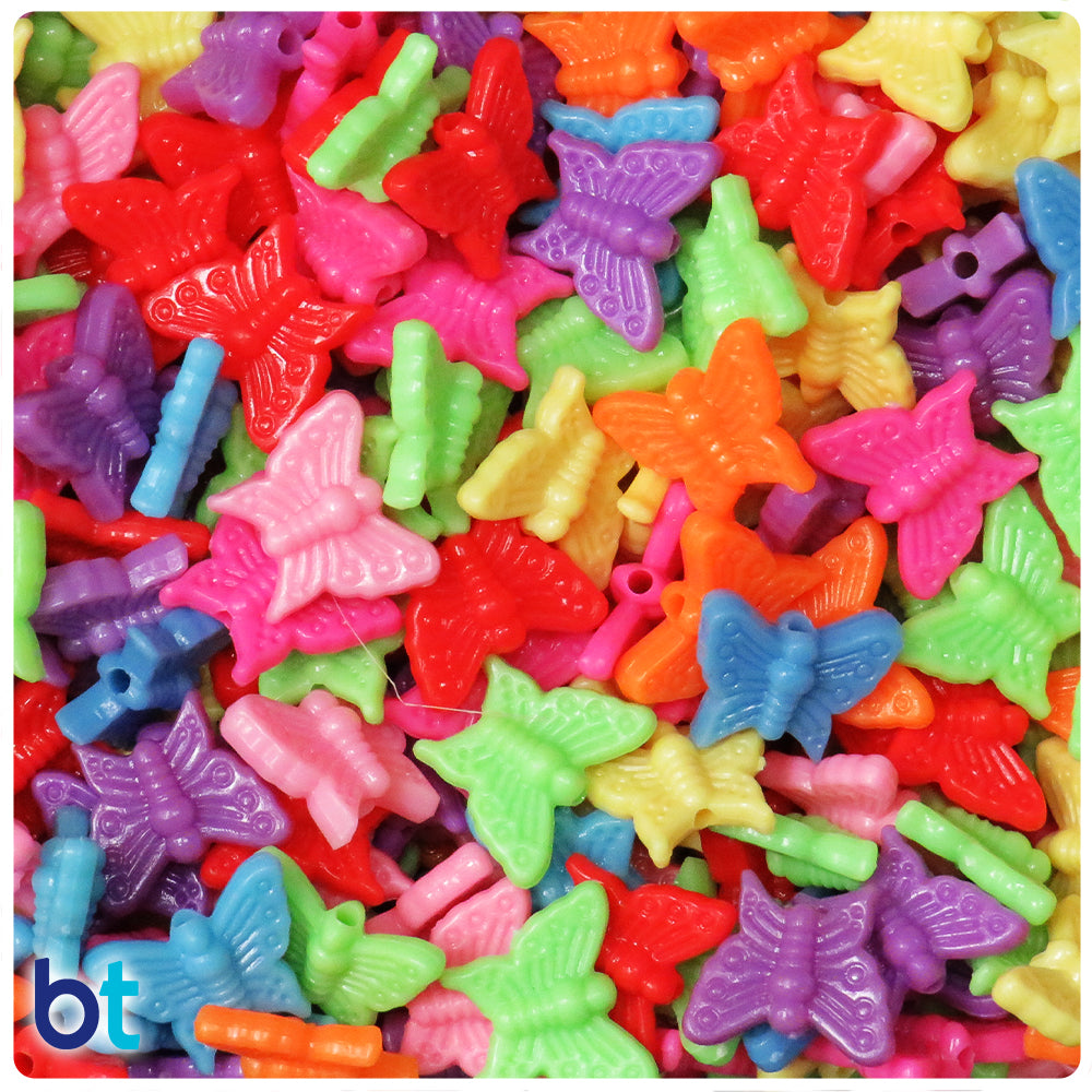 Mixed Opaque 16mm Butterfly Plastic Beads (140pcs)