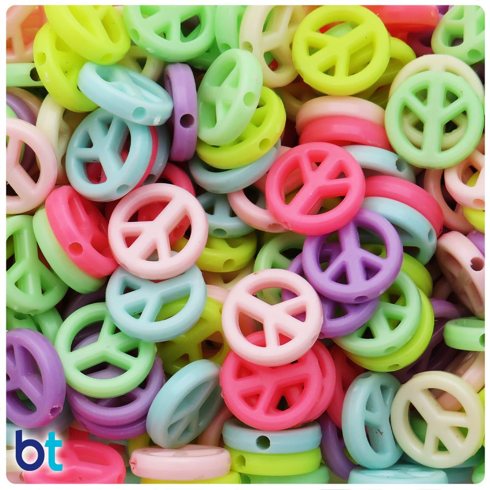 Mixed Opaque 16mm Peace Sign Plastic Beads (100pcs)