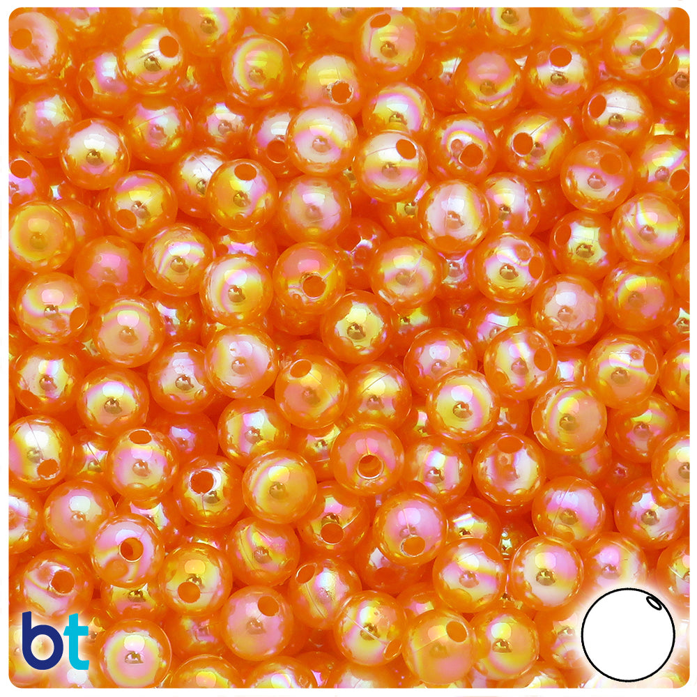 Orange Translucent AB 8mm Round Plastic Beads (150pcs)