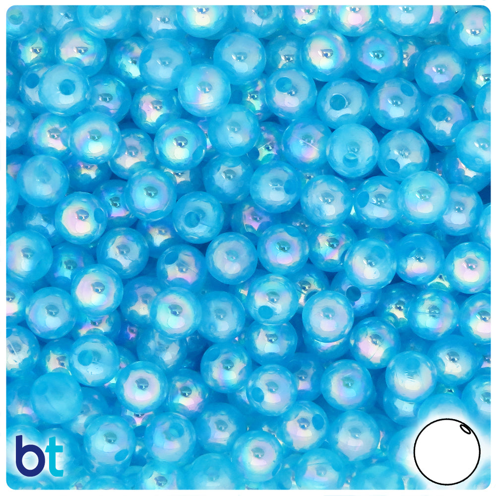 Light Blue Translucent AB 8mm Round Plastic Beads (150pcs)