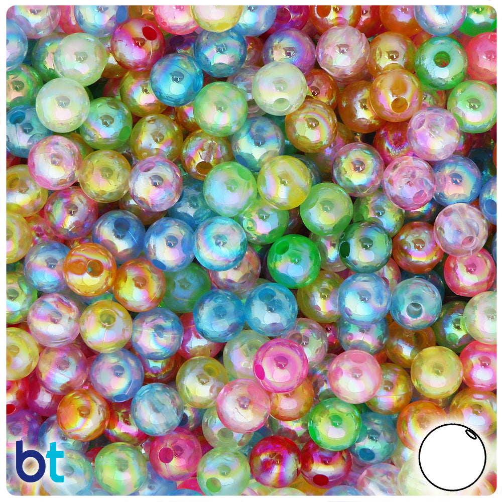 Mixed Translucent AB 8mm Round Plastic Beads (150pcs)