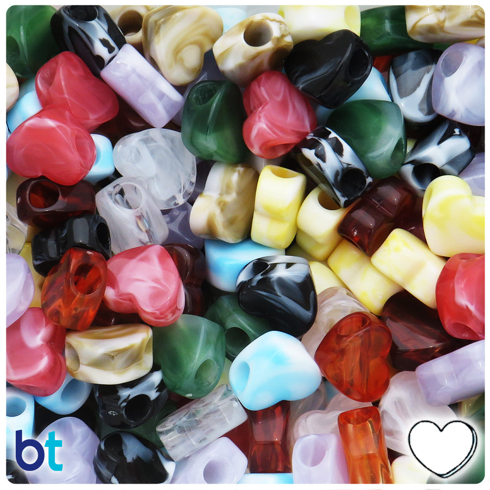 Mixed Marbled Gemstone 14mm Heart Plastic Beads (120pcs)