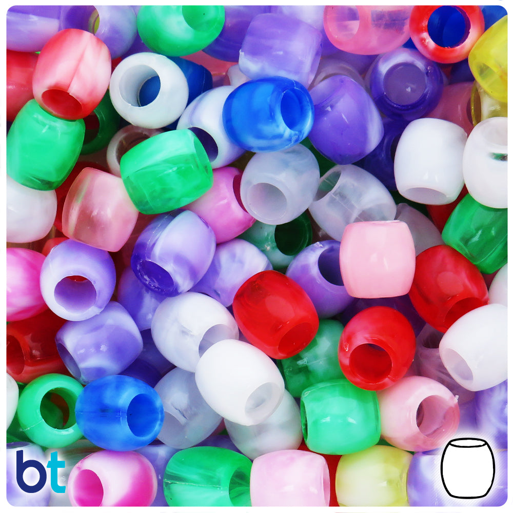 Marbled Mix 12mm Barrel Plastic Beads (125pcs)