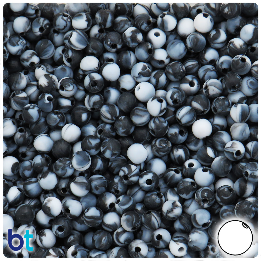 Black Marbled 6mm Round Plastic Beads (300pcs)