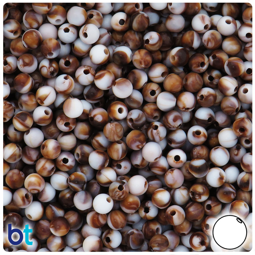 Brown Marbled 6mm Round Plastic Beads (300pcs)